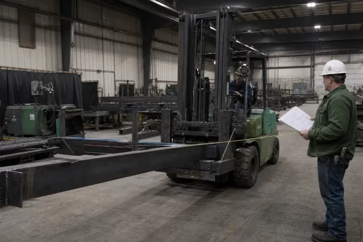 Electric forklift working in a refrigerated food warehouse