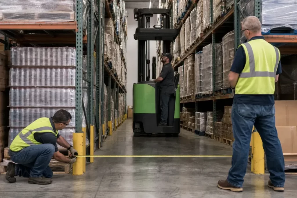 Buyer reviewing battery and charger records on an electric forklift