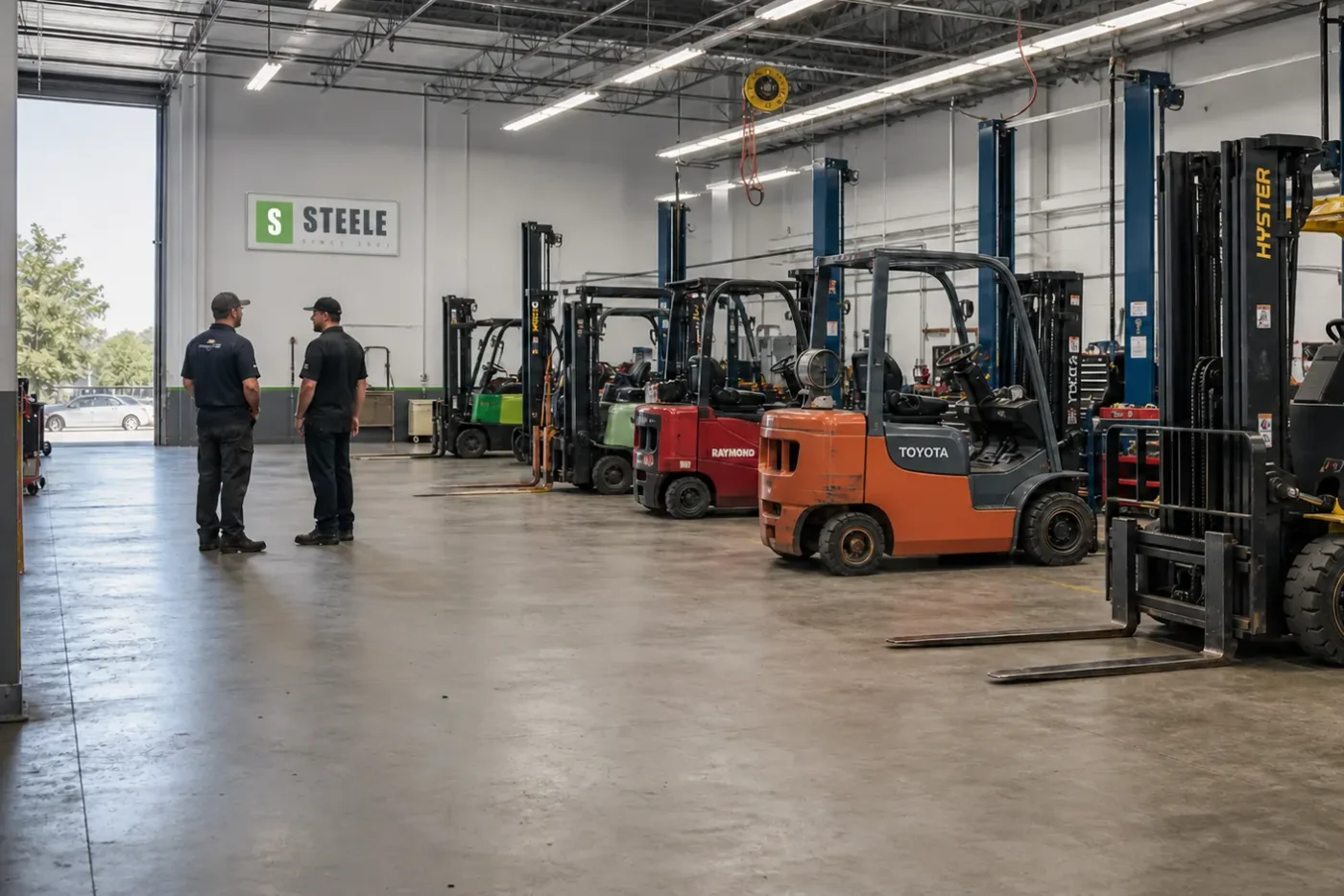 Provide load, height, clearance, aisle, surface, hours, power, attachment and delivery details for comparable forklift pricing.